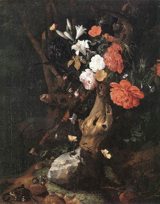 RUYSCH, Rachel Flowers on a Tree Trunk af Norge oil painting art